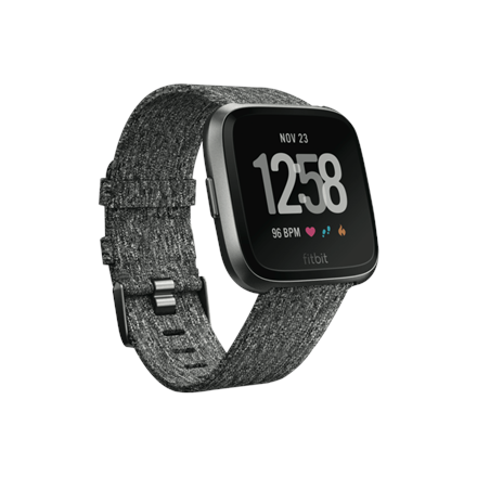 b02d06bd0a01286880b6efccbd5023f1.png Fitbit Versa Smart watch, NFC, Color LCD, Touchscreen, Heart rate monitor, Activity monitoring 24/7, Waterproof, Bluetooth, Charcoal Woven
