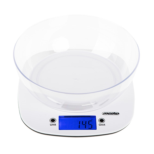 Mesko Scale with bowl MS 3165 Maximum weight (capacity) 5 kg, Graduation 1 g, Display type LCD, White