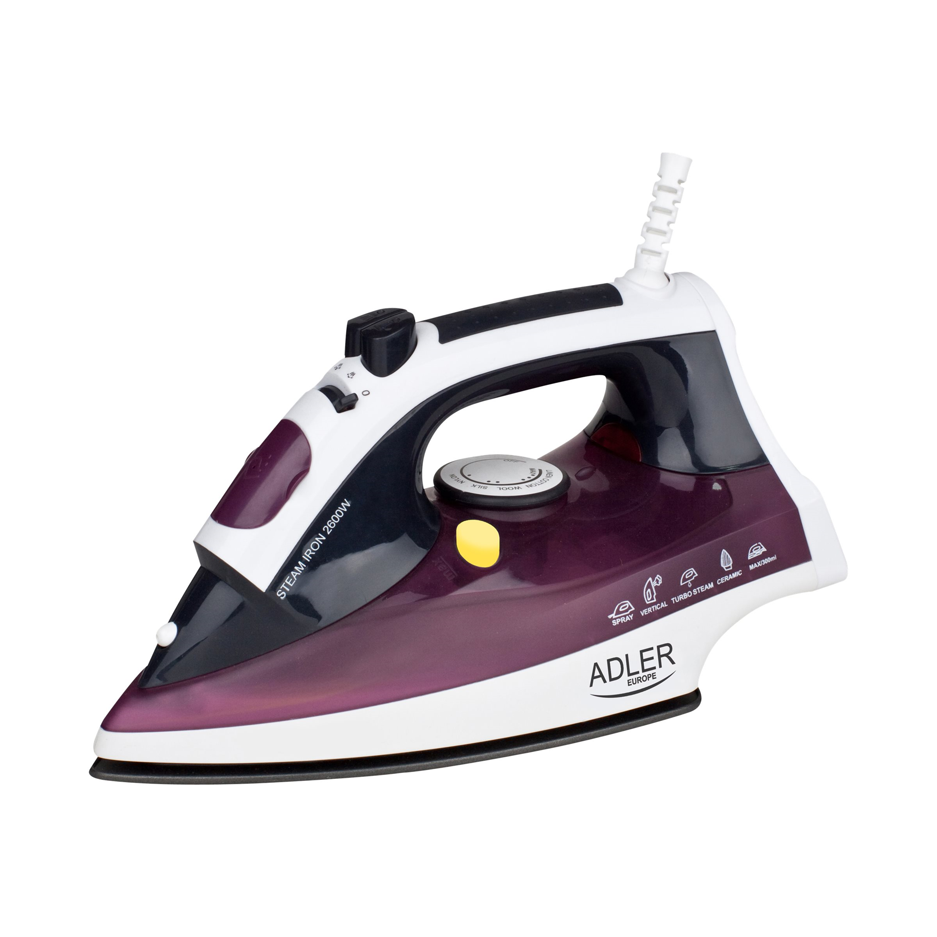 Iron Adler AD 5022 White/Blue, 2200 W, With cord, Anti-scale system, Vertical steam function