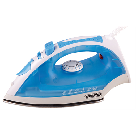040c0778f2f2116646e253bb437592e6.png Iron Mesko MS 5023 Blue/White, 2200 W, With cord, Anti-scale system, Vertical steam function