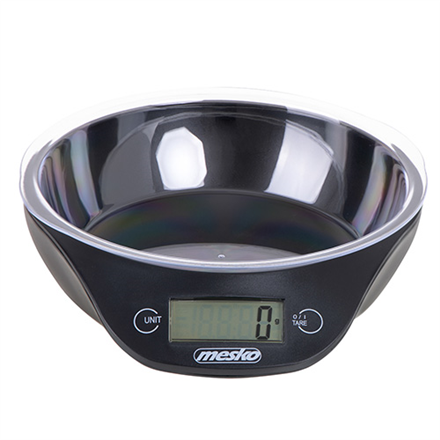 89bb647b29e5fb63b37724f67faeb6be.png Mesko Kitchen scale with a bowl MS 3164 Maximum weight (capacity) 5 kg, Graduation 1 g, Display type LCD, Black
