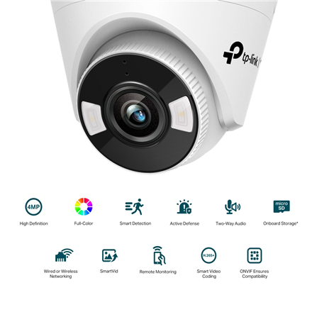 TP-LINK VIGI 4MP Full-Color Turret Network Camera VIGI C440 4 mm, H.265+/H.265/H.264+/H.264, MicroSD