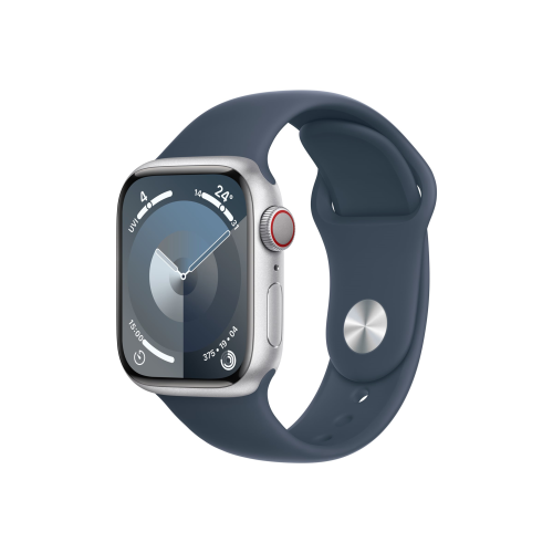 Apple Apple Watch Series 9 GPS + Cellular 41mm Silver Aluminium Case with Storm Blue Sport Band - S/M