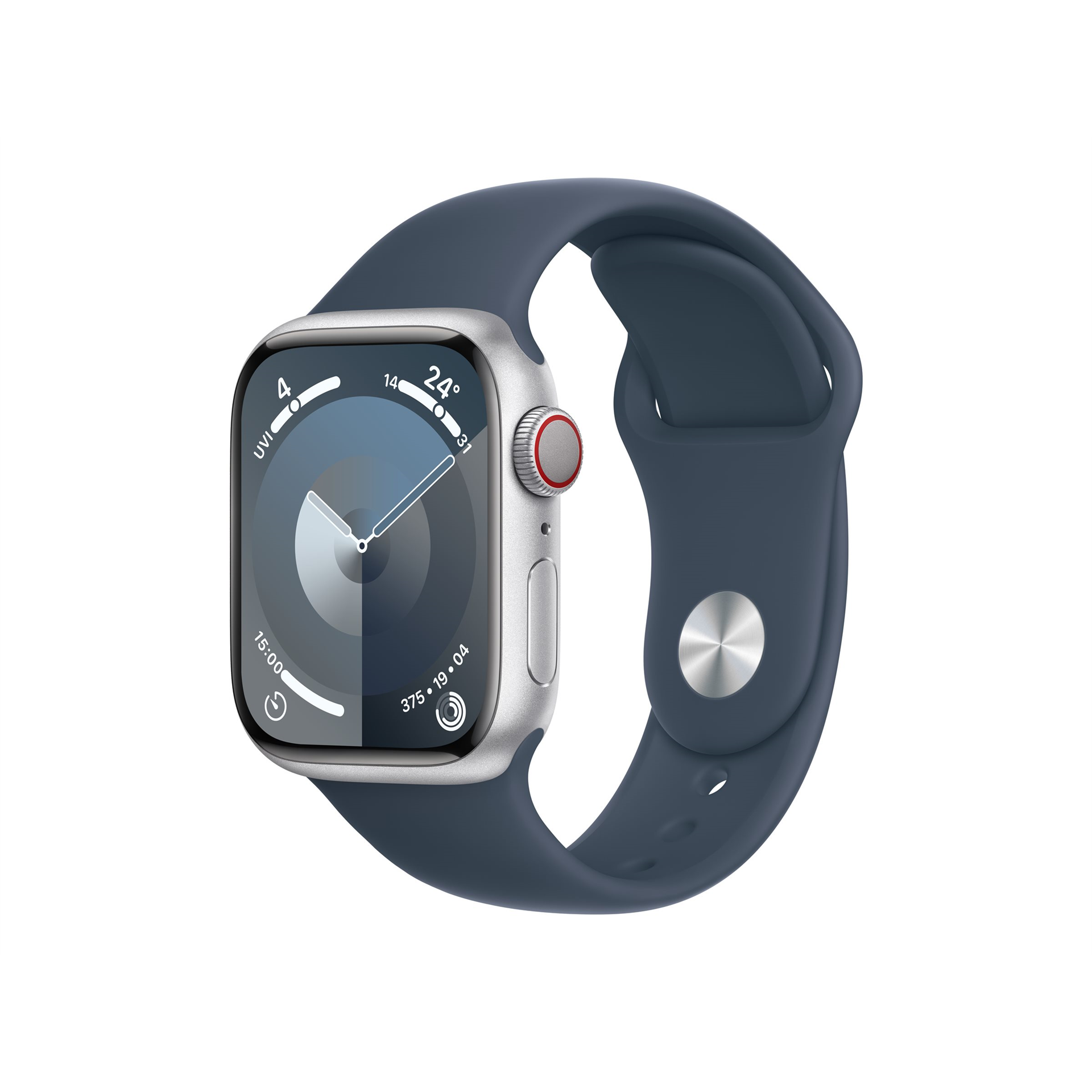 Apple Apple Watch Series 9 GPS + Cellular 41mm Silver Aluminium Case with Storm Blue Sport Band - S/M