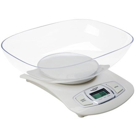 Adler AD 3137 Kitchen scales, Capacity 5 kg , Graduation 1g, Big LCD Display, Auto-zero/Auto-off, Large bowl, White Adler Adler AD 3137  Maximum weight (capacity) 5 kg Graduation 1 g Display type LCD White