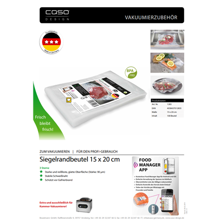 Caso Sealed edge bags 01283 100 bags Dimensions (W x L) 15 x 20  cm